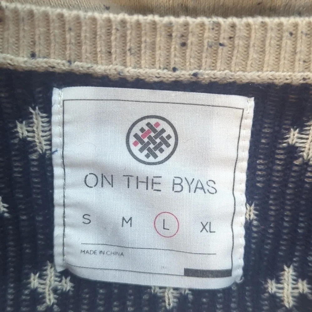 Pac Sun On the‎ Byas Men's Nordic Fair Isle Winter Cream, Navy, and Red Sweater